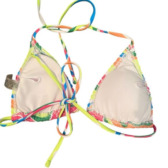 Amazon Womens M Smocked Triangle Bikini Set Rainbow Swirl Scrunch Multicolor New - Picture 3 of 7